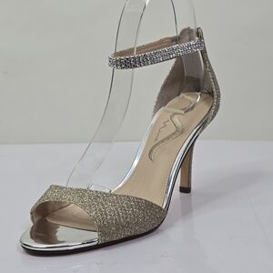 New Nina Varetta Gold Metallic Textured Open Toe Heels
